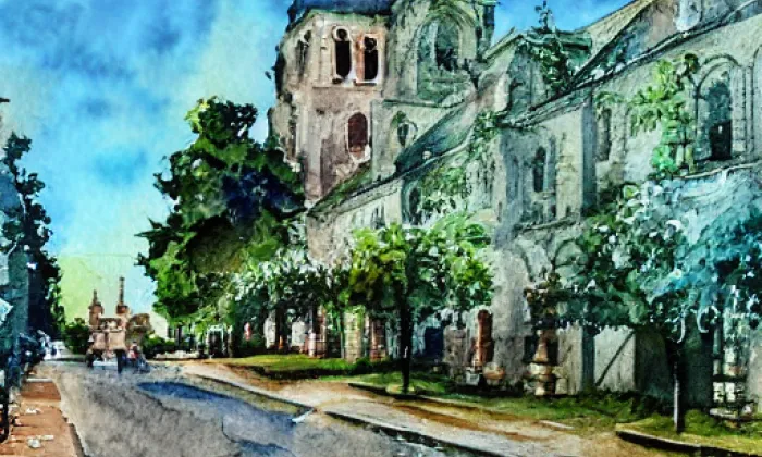 kostel svatého Jana Nepomuckého (Lány na Důlku) – akvarel