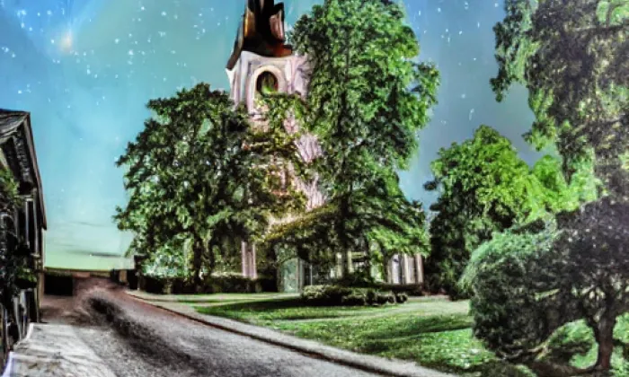 kostel svatého Jana Nepomuckého (Lány na Důlku) – noc