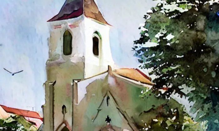 kostel svatého Jana Nepomuckého (Podolí) – akvarel