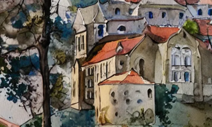 Kostel svatého Jana Nepomuckého (Rejšice) – akvarel