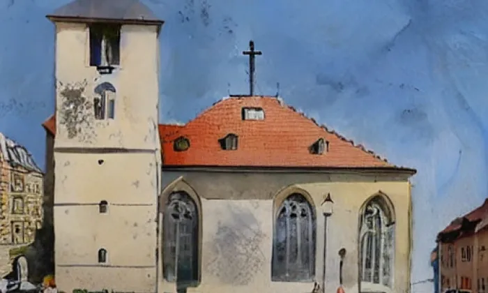 kostel svatého Jana Nepomuckého (Starý Lískovec) – akvarel