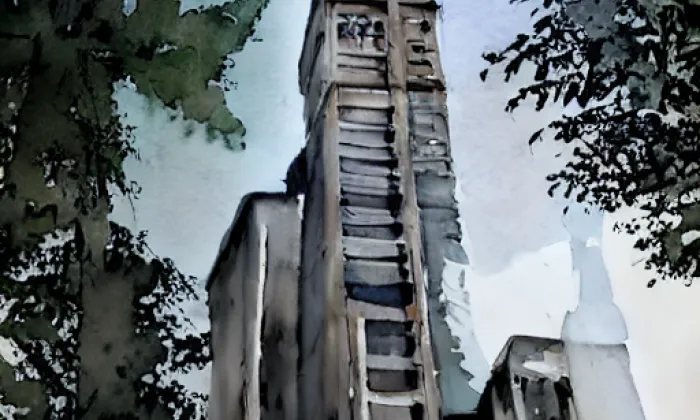 Kostel svatého Jiří (Dětřichov nad Bystřicí) – akvarel