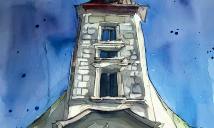 Kostel svatého Jiří (Dobrá) – akvarel