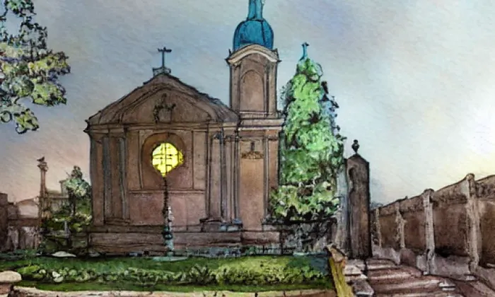 kostel svatého Jiří (Hrádek) – akvarel