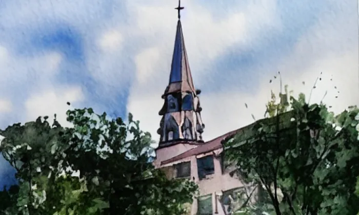 Kostel svatého Jiří (Luková) – akvarel