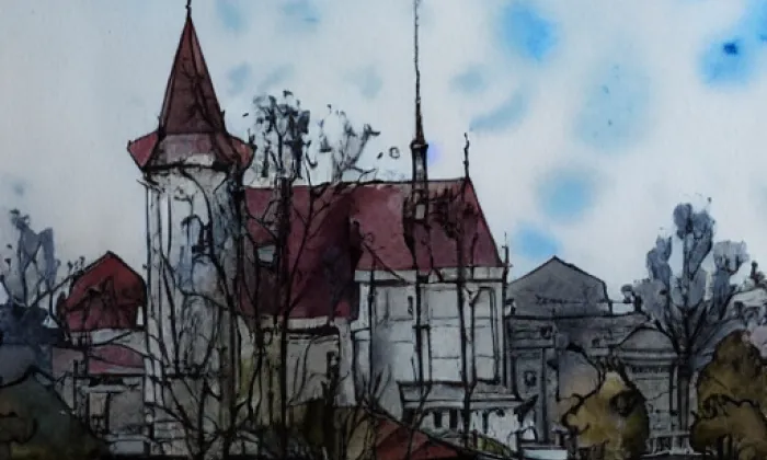 Kostel svatého Jiří (Purkarec) – akvarel