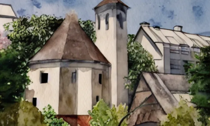 Kostel svatého Jiří a svatého Martina – akvarel