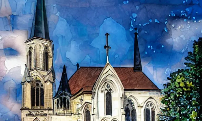 Kostel svatého Jiří v Chřibské – akvarel