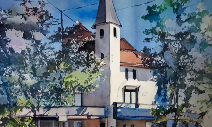 kostel svatého Jiljí (Domanín) – akvarel