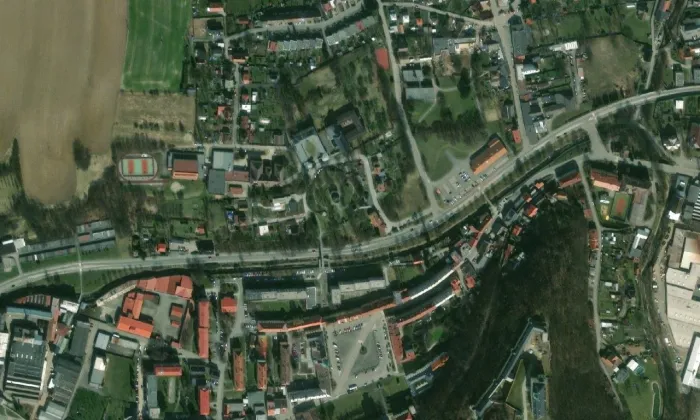 kostel svatého Josefa ve Fulneku – letecký pohled