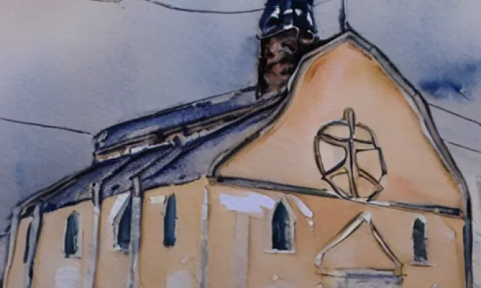 kostel svatého Kříže (Zlaté Hory) – akvarel