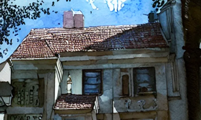 kostel svatého Kiliána – akvarel