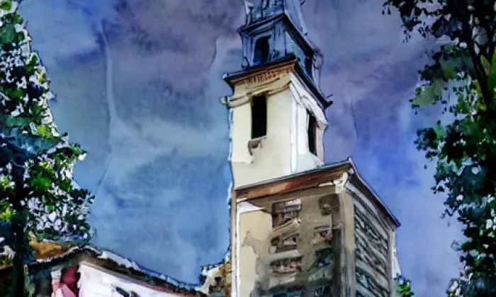 Kostel svatého Linharta (Hlavice) – akvarel