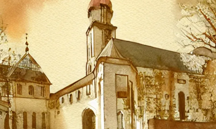 Kostel svatého Linharta (Jirkov) – akvarel