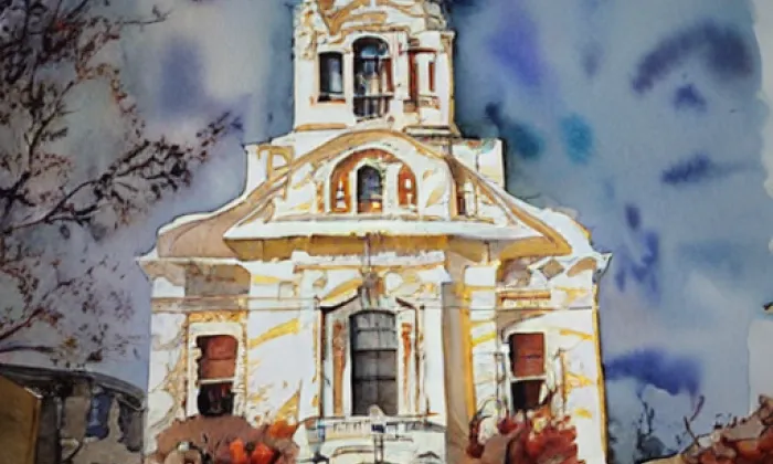 kostel svatého Linharta (Kdousov) – akvarel