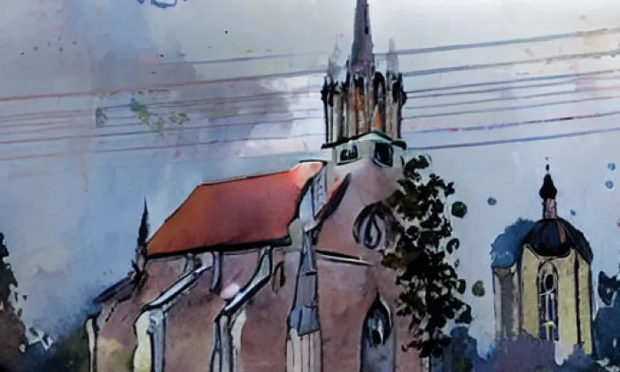 kostel svatého Lukáše (Myslibořice) – akvarel