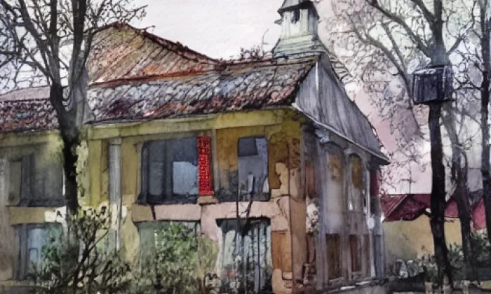 Kostel svatého Lukáše (Svárov) – akvarel