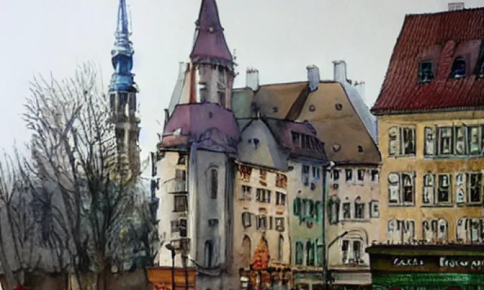 kostel svatého Marka (Střítež) – akvarel
