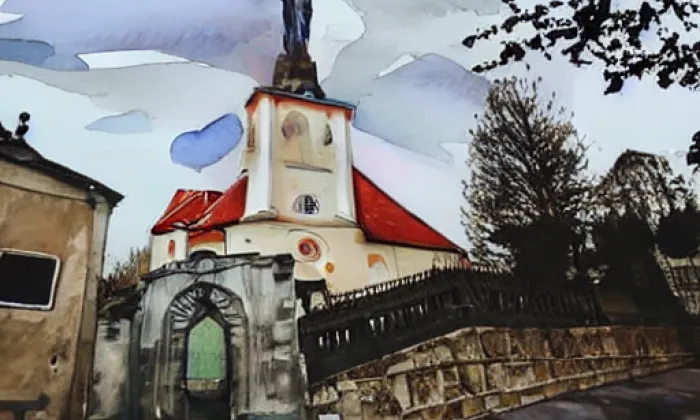 kostel svatého Martina (Šatov) – akvarel