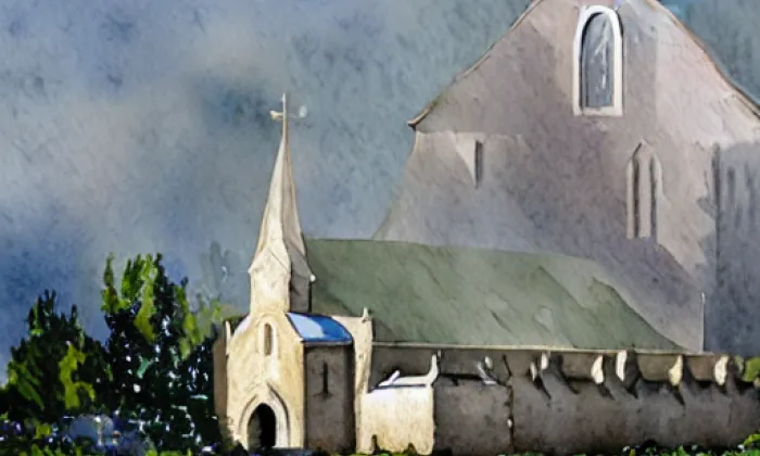 kostel svatého Martina (Dolní Benešov) – akvarel