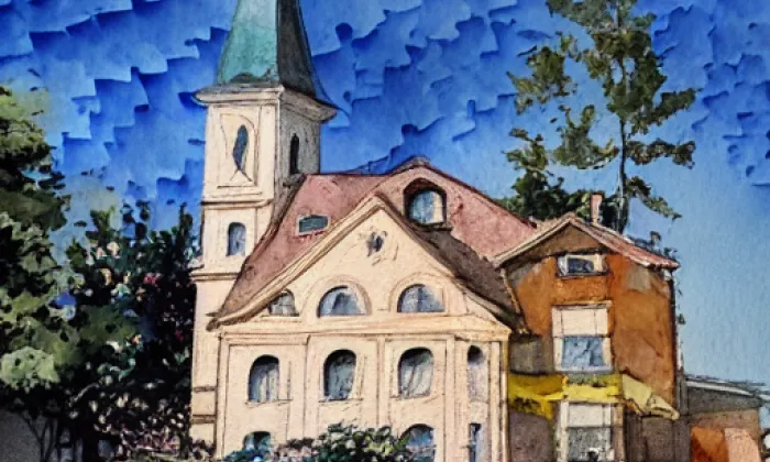 kostel svatého Martina (Javorník) – akvarel