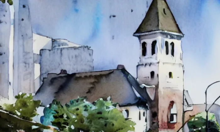 kostel svatého Martina (Rosice) – akvarel
