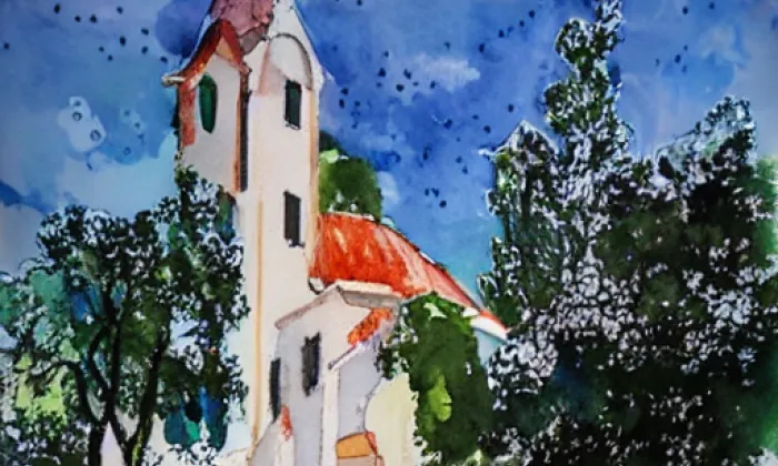 Kostel svatého Martina (Soběsuky) – akvarel