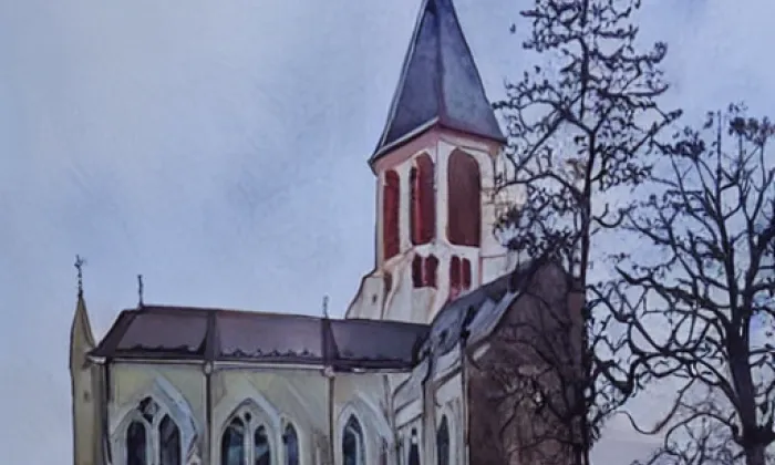 Kostel svatého Martina a Prokopa (Karlík) – akvarel