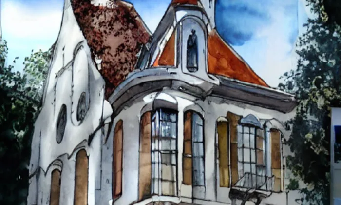 kostel svatého Martina ve Slatiňanech – akvarel
