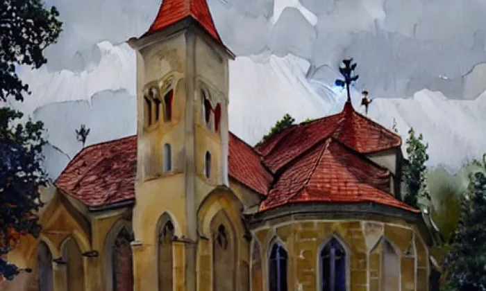 kostel svatého Matouše (Heršpice) – akvarel