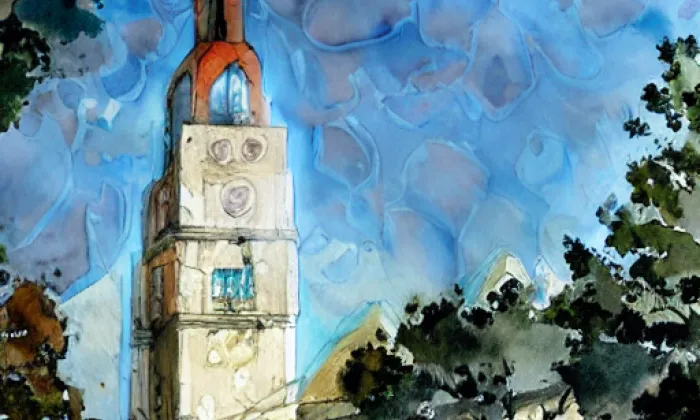Kostel svatého Matouše (Hradíšťko) – akvarel