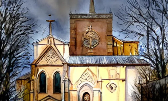Kostel svatého Michaela archanděla (Praha-Podolí) – akvarel