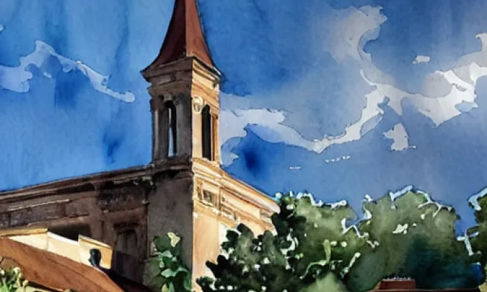 Kostel svatého Michaela archanděla (Všestudy) – akvarel