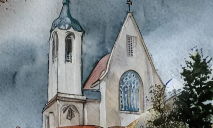 Kostel svatého Michaela archanděla (Bitozeves) – akvarel