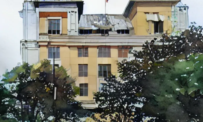 Kostel svatého Michaela archanděla v Litvínově – akvarel