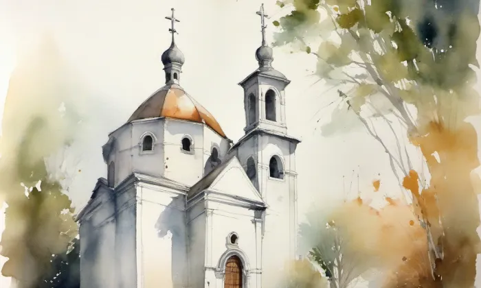kostel svatého Michaela archanděla (Otrokovice) – akvarel
