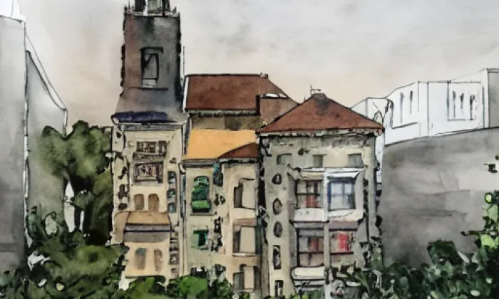 kostel svatého Mikuláše (Žíželeves) – akvarel