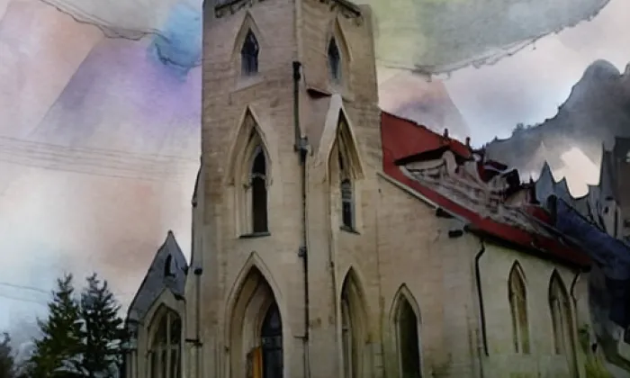 Kostel svatého Mikuláše (Úboč) – akvarel