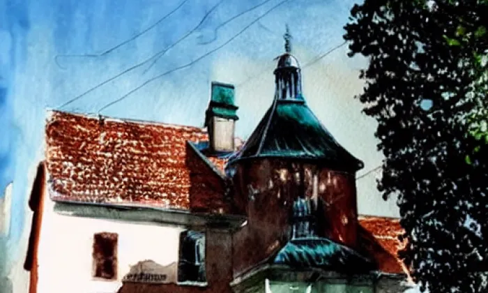 Kostel svatého Mikuláše (Lnáře) – akvarel