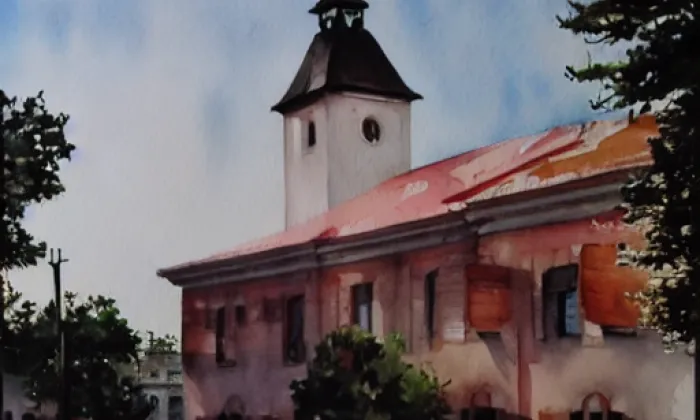Kostel svatého Mikuláše (Mníšek) – akvarel