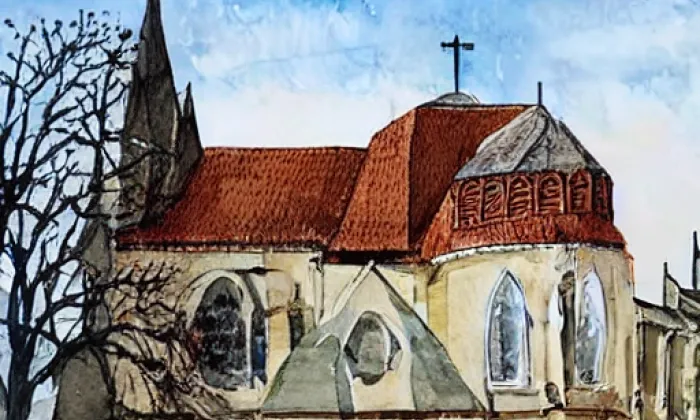 Kostel svatého Mikuláše (Němčice) – akvarel
