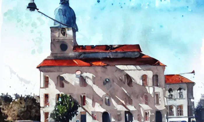 Kostel svatého Mikuláše (Nový Knín) – akvarel