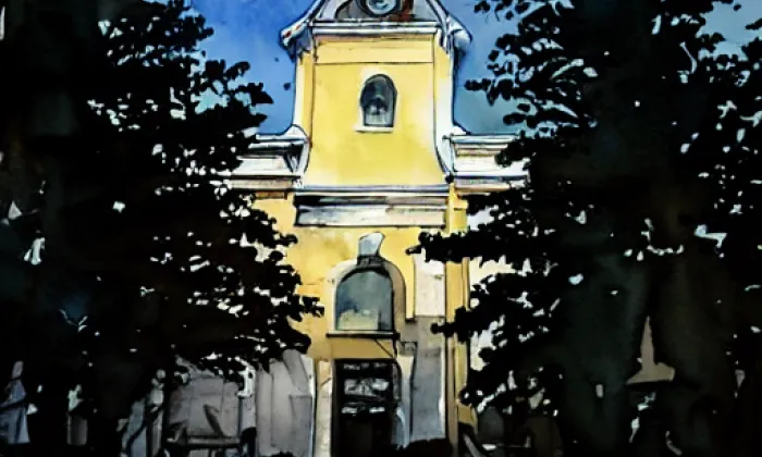 Kostel svatého Mikuláše (Rychaltice) – akvarel