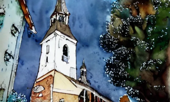 Kostel svatého Mikuláše (Velké Žernoseky) – akvarel