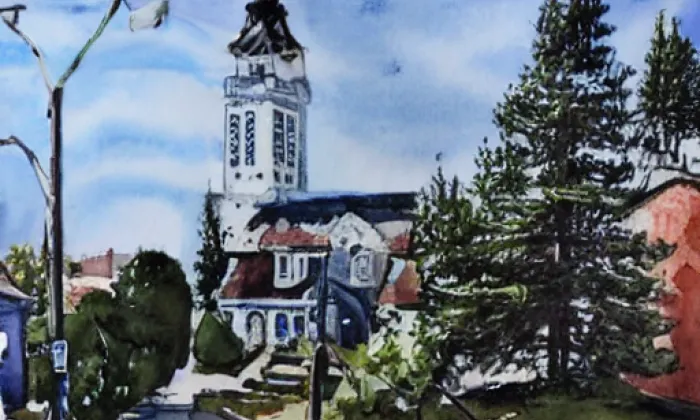 Kostel svatého Petra a Pavla (Bezno) – akvarel
