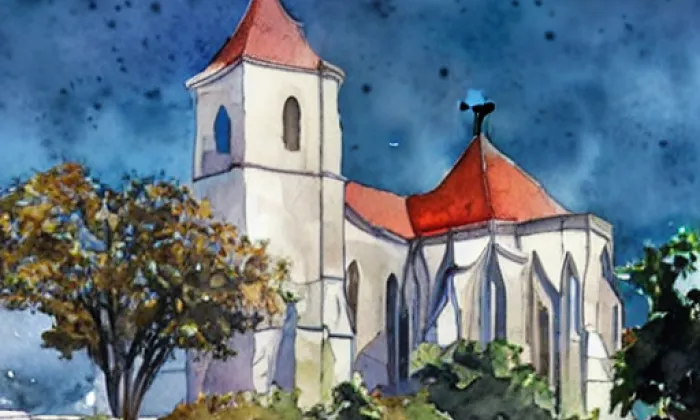 Kostel svatého Petra a Pavla (Horní Újezd) – akvarel
