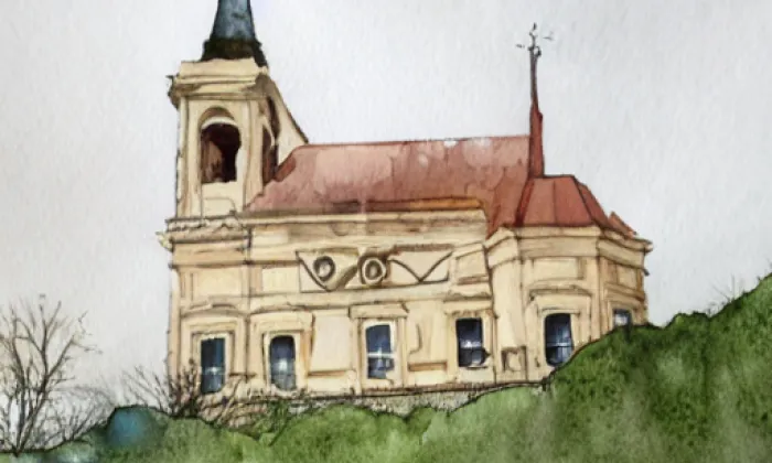 Kostel svatého Petra a Pavla (Konecchlumí) – akvarel