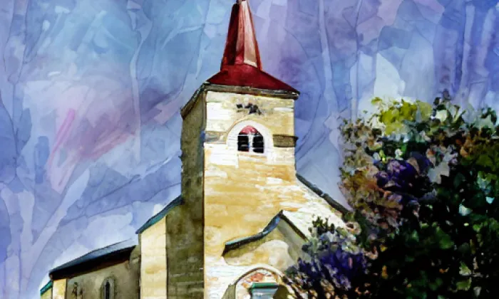 Kostel svatého Petra a Pavla (Kučerov) – akvarel