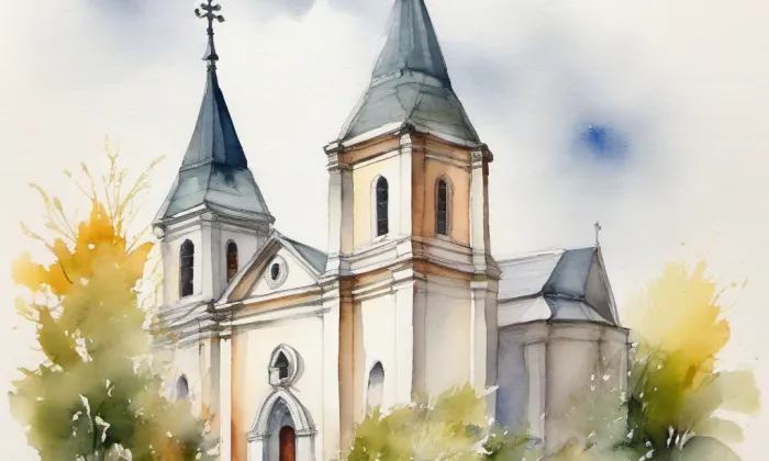 kostel svatého Petra a Pavla (Lovčice) – akvarel