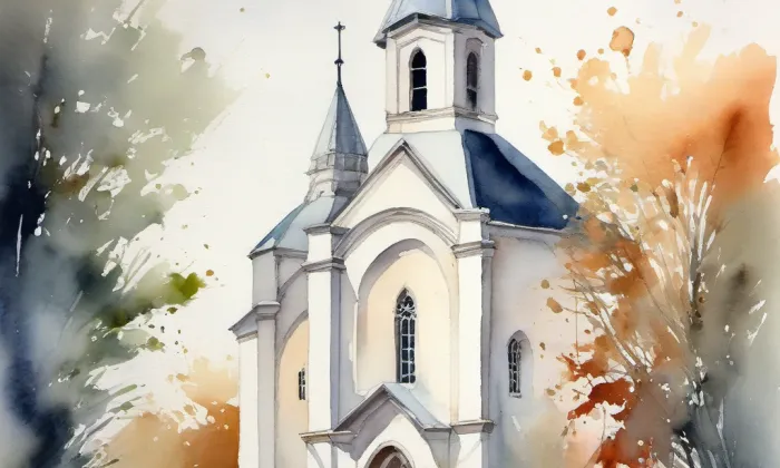 Kostel svatého Petra a Pavla (Lysice) – akvarel
